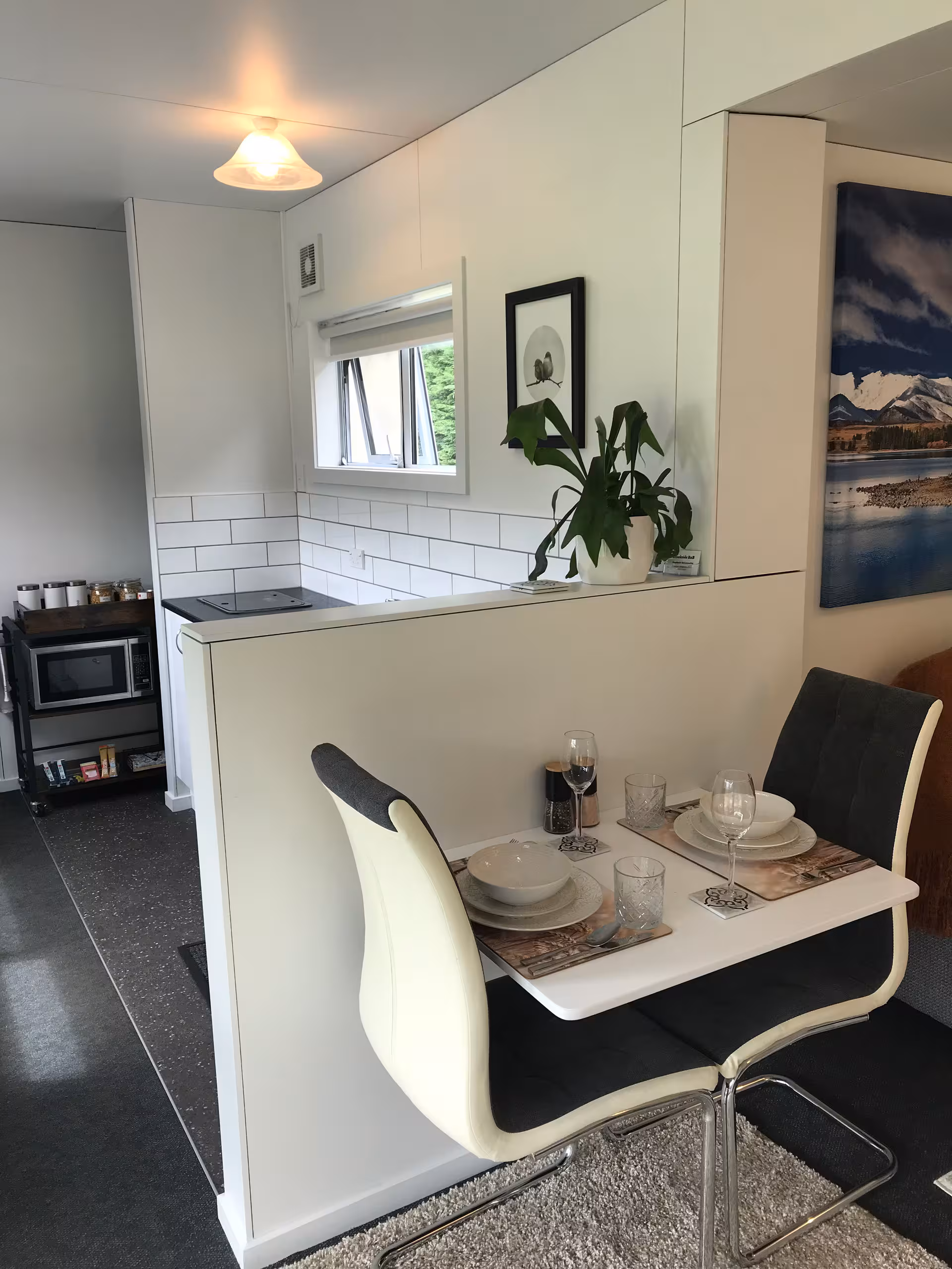 Dining table and kitchen